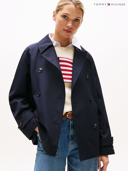 Tommy Hilfiger Blue Water Repellent Short Trench Coat (H53132) | £260