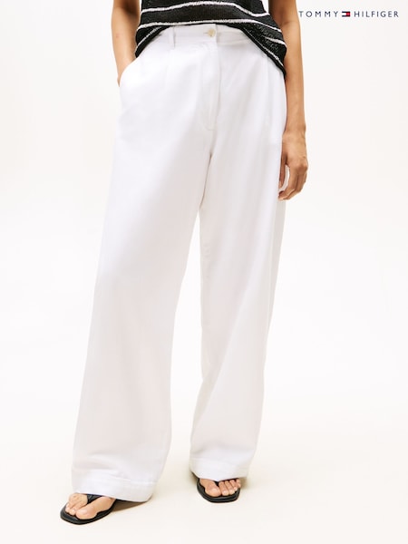 Tommy Hilfiger White Wide Leg Trousers With Linen (H53133) | £160