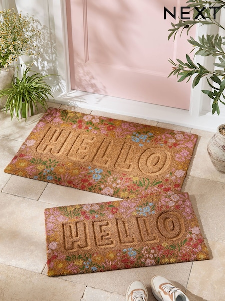 Multi Embossed Floral Coir Doormat (H53147) | £16 - £26