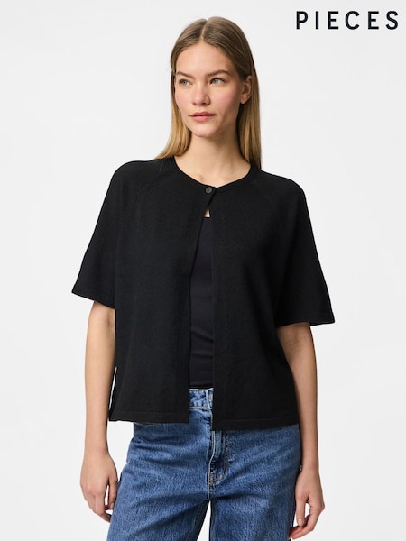 PIECES Black Short Sleeve Round Neck Knitted Cardigan (H53151) | £26