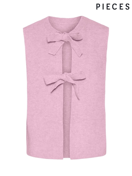 PIECES Pink Tie Front Sleeveless Knitted Vest (H53153) | £26