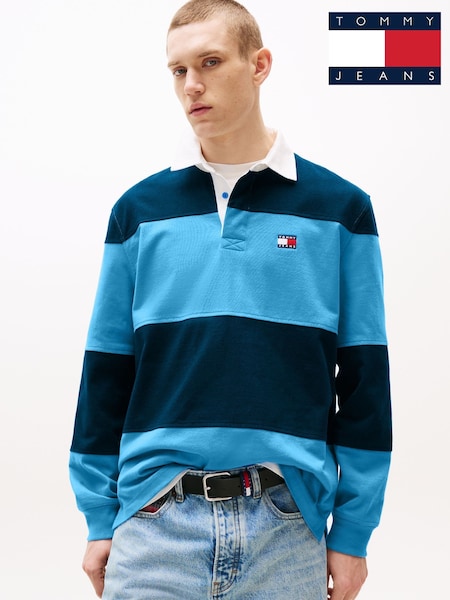 Tommy Jeans Blue Relaxed Colour Blocked Rugby Shirt (H53158) | £95