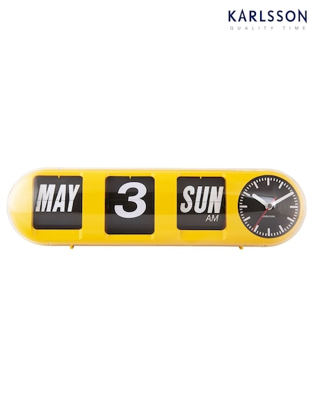Karlsson Bright Yellow Tube Flip Wall Clock (H53262) | £229