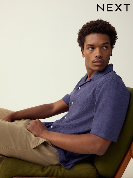 Blue Textured Waffle Short Sleeve Shirt (H53279) | £32