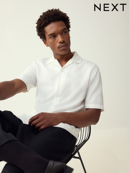 Ecru Textured Waffle Short Sleeve Shirt (H53289) | £32