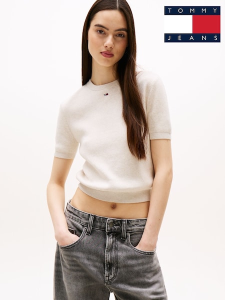 Tommy Jeans White Slim Short Sleeve Jumper (H53303) | £70