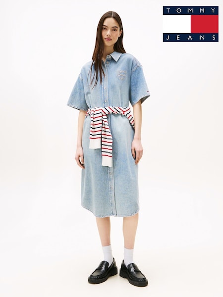 Tommy Jeans Blue Relaxed Midi Denim Shirt Dress (H53306) | £95