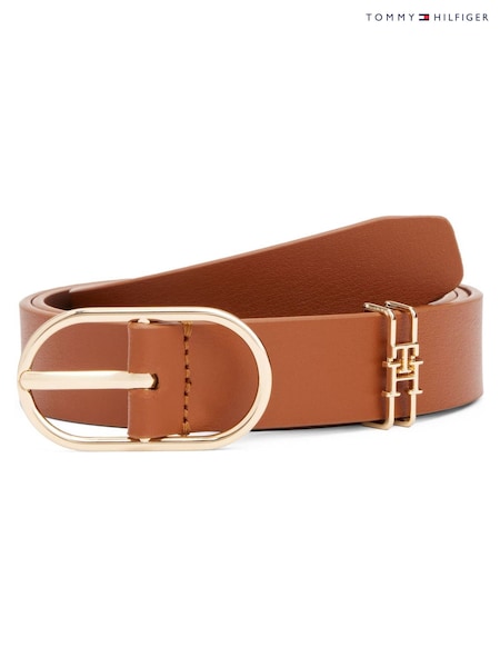 Tommy Hilfiger Brown Leather Monogram Oval Buckle Belt (H53325) | £50