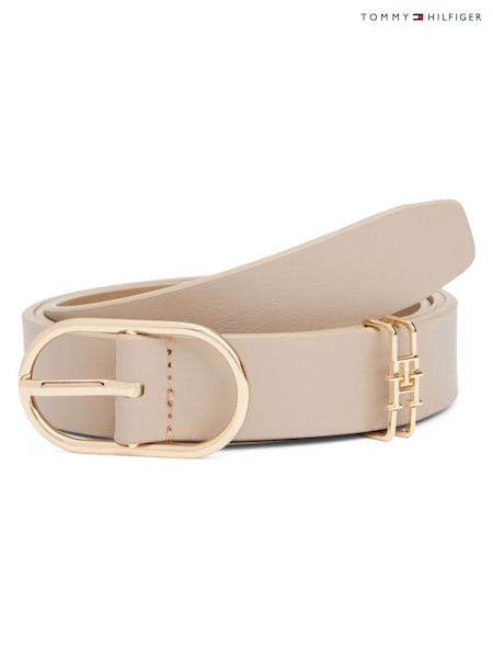 Tommy Hilfiger Brown Leather Monogram Oval Buckle Belt (H53333) | £50