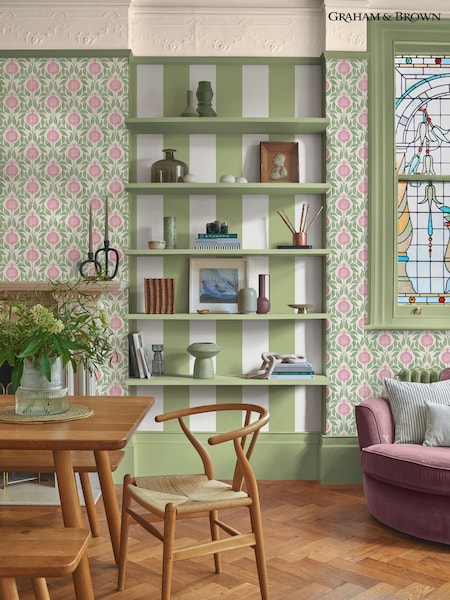 Graham & Brown Pink & Green Apple of Grenada 10M Wallpaper (H53368) | £95