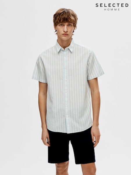 Selected Homme Light Blue Short Sleeve Shirt With Linen (H53389) | £35