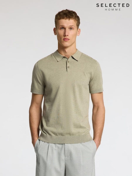 Selected Homme Green Short Sleeve Knitted Polo Shirt (H53392) | £45
