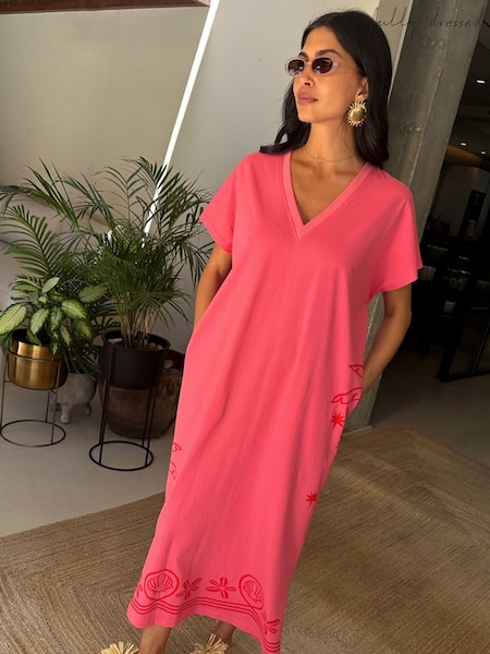 Never Fully Dressed Pink 100% Cotton Palma T-Shirt Midi Dress (H53400) | £89