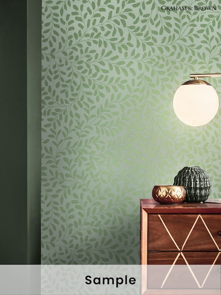 Graham & Brown Sage Gilded Leaf Print A4 Wallpaper Sample (H53418) | £1