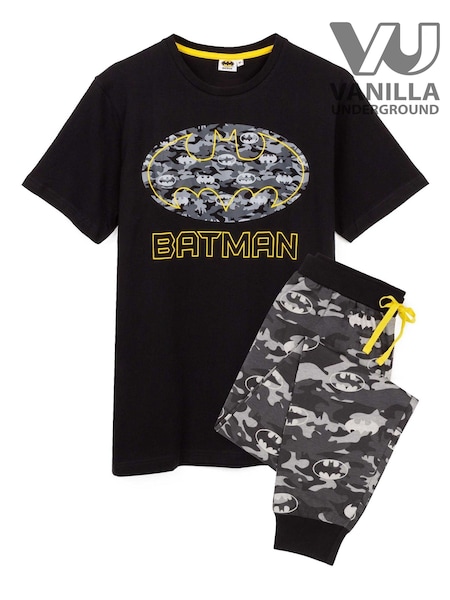 Vanilla Underground Black Mens DC Comics Batman Short Sleeve Long Leg 100% Cotton Pyjamas Set (H53515) | £28