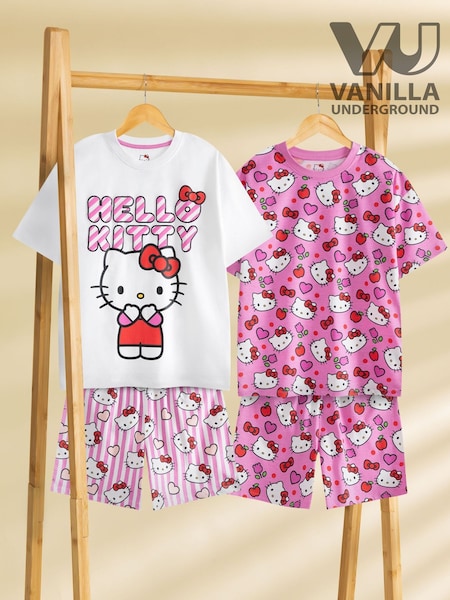 Vanilla Underground Pink Hello Kitty Girls Short Sleeve Short Leg 100% Cotton Pyjamas Set Multipack of 2 (H53524) | £25