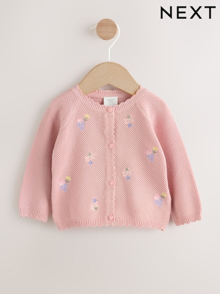 Pink Floral Embroidered Baby Cardigan (0mths-2yrs) (H53534) | £14 - £16