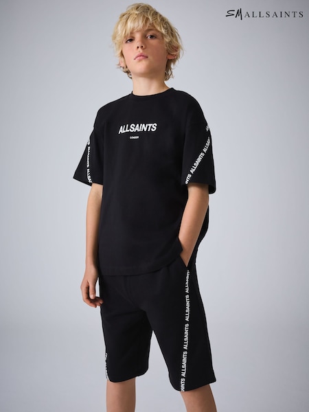 smALLSAINTS Black Logo Tape T-Shirt and Sweat Shorts Set (H53552) | £36 - £42