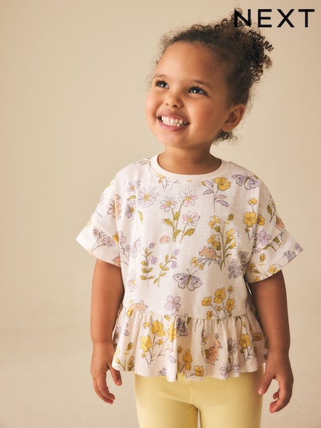 Ecru White Floral Short Sleeve Peplum T-Shirt (3mths-7yrs) (H53688) | £4.50 - £6.50