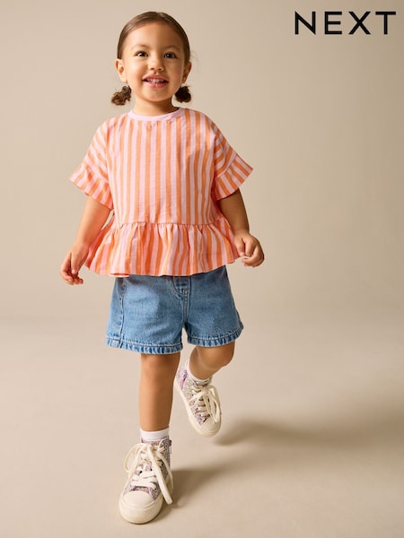 Pink/Orange Stripe Short Sleeve Peplum T-Shirt (3mths-7yrs) (H53689) | £4.50 - £6.50