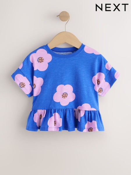 Blue Lilac Flower Short Sleeve Peplum T-Shirt (3mths-7yrs) (H53690) | £4.50 - £6.50