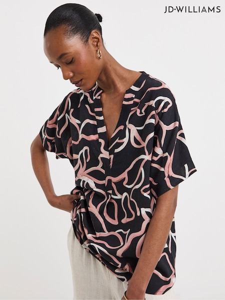 JD Williams Black Linen Popover Top (H53708) | £30