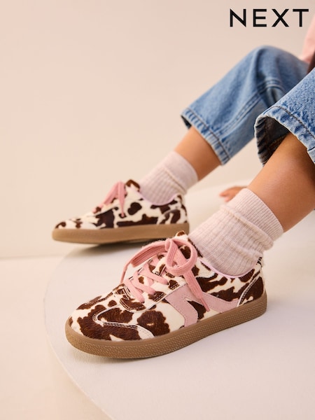 Cow Print Leather Lace-Up Lifestyle Trainers (H53727) | £26 - £33