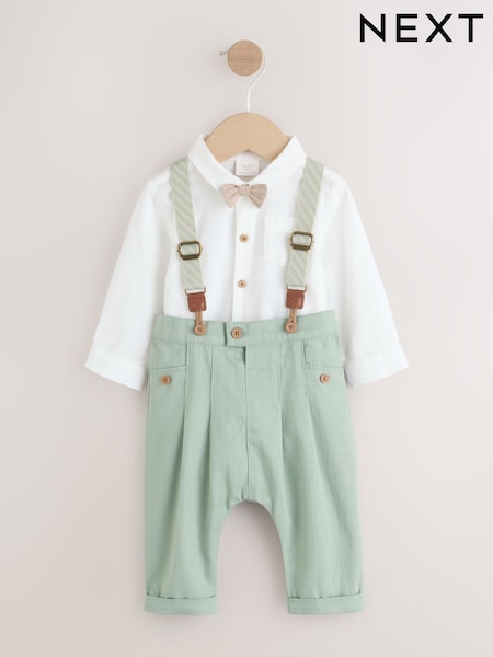Sage Green Baby Shirt Trousers and Braces Set 3 Piece (0mths-2yrs) (H53738) | £24 - £26