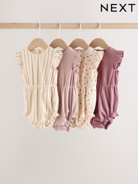 Pink Tonal Spot and Stripe Frill shoulder Baby Rompers 4 Pack (H53747) | £22 - £26