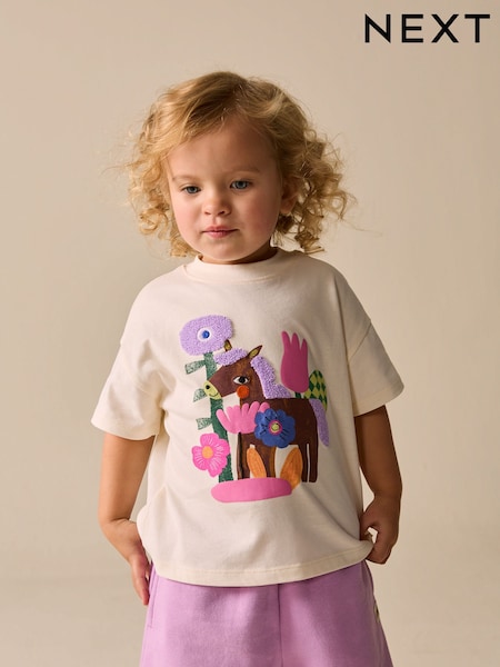 Ecru White Horse Short Sleeve T-Shirt (3mths-7yrs) (H53788) | £6 - £8