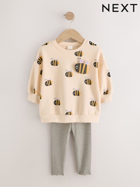 Cream Stripe Bee Sweatshirt and Leggings Set (3mths-7yrs) (H53803) | £16 - £20