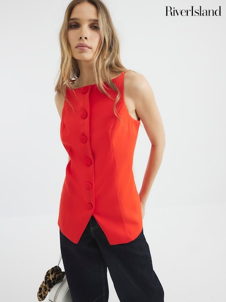 River Island Red Square Neck Strappy Waistcoat (H53837) | £39