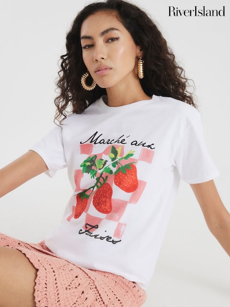 River Island White Strawberry Gingham Baby T-Shirt (H53853) | £25