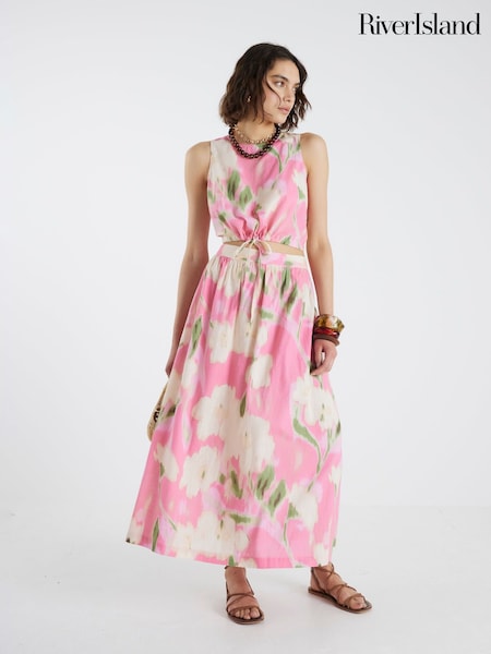 River Island Pink Pink Floral Printed Midi Skirt (H53855) | £36