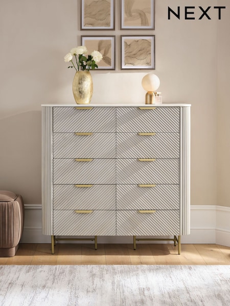 Light Grey Valencia Marble and Mango Wood 10 Drawer Chest (H53916) | £1,550