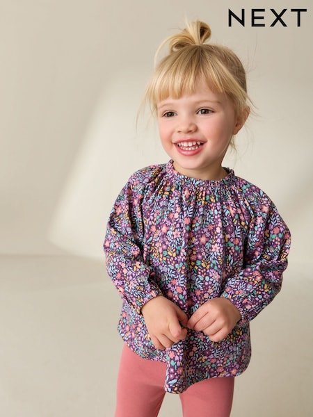Purple Floral Long Sleeve Blouse and Legging Set (3mths-7yrs) (H53943) | £12 - £16