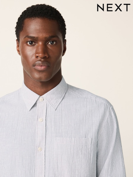 Grey Stripe Cotton Long Sleeve Shirt (H54004) | £38