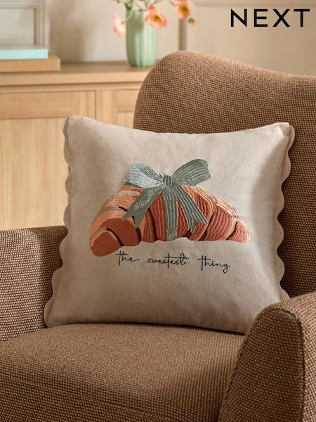 Natural 43 X 43cm Embroidered Croissant Cushion (H54032) | £18