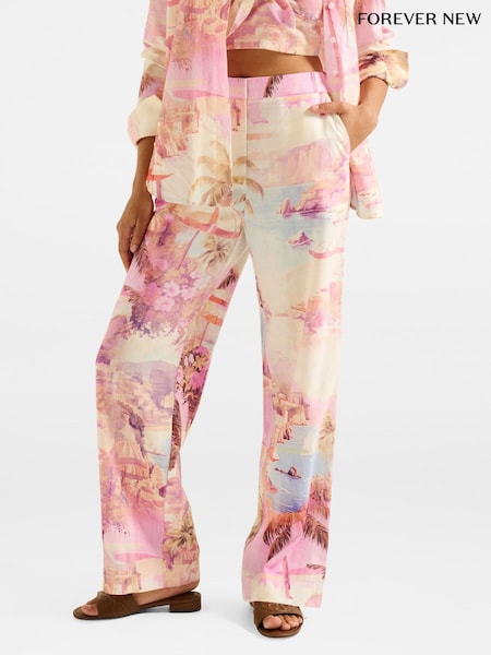 Forever New Pink Miley Wide Leg Joggers with A Touch Of Linen (H54196) | £70