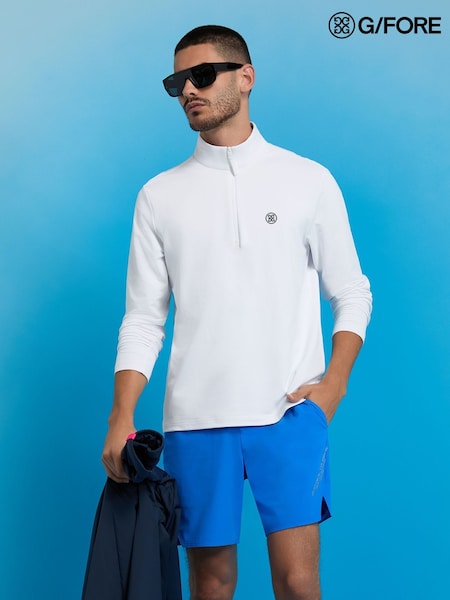 G/Fore White Brushed Back Tech Quarter Zip Pullover Jumper (H54198) | £140