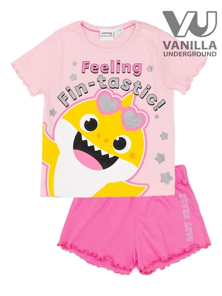 Vanilla Underground Pink Girls Baby Shark Pink Short Sleeve Short Leg Pyjamas Set (H54207) | £15