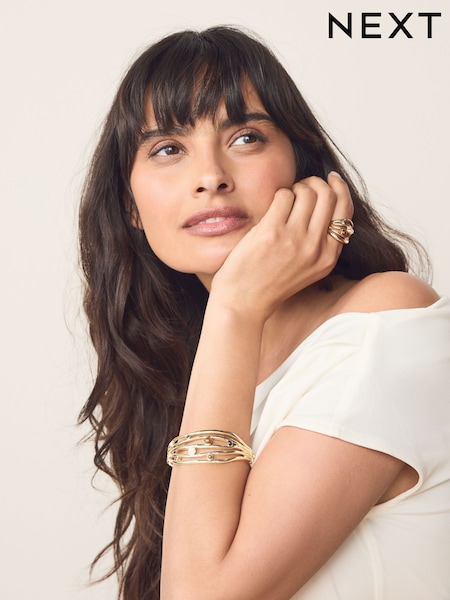 Gold Tone Stone Insert Ladder Cuff Bracelet (H54224) | £18