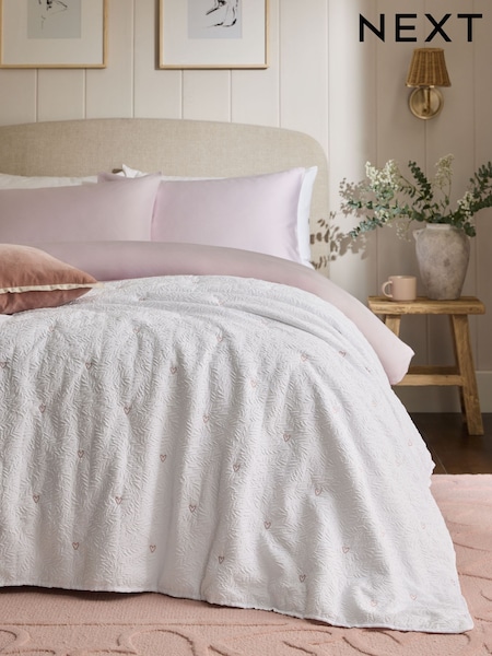 White Textured Heart Quilted Bedspread (H54244) | £45 - £85
