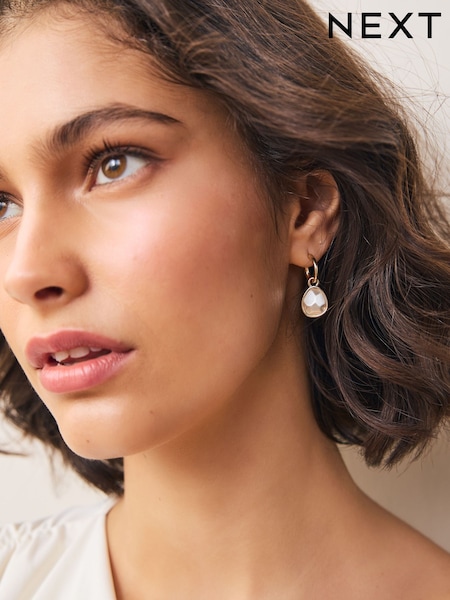 Gold/Silver Tone Facetted Bead Drop Hoop Earrings (H54250) | £8.50