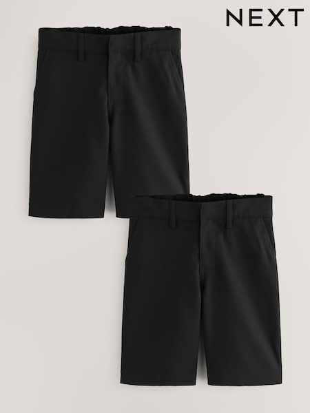 Black 2 Pack Flat Front School Shorts (3-14yrs) (H54253) | £12 - £24