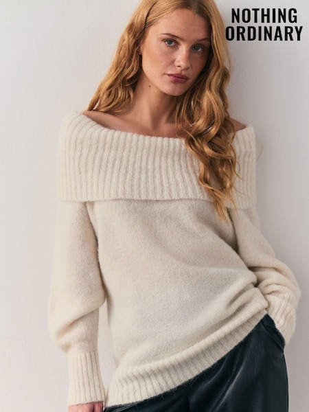 Nothing Ordinary Cream Wool Blend Off The Shoulder Jumper (H54263) | £109