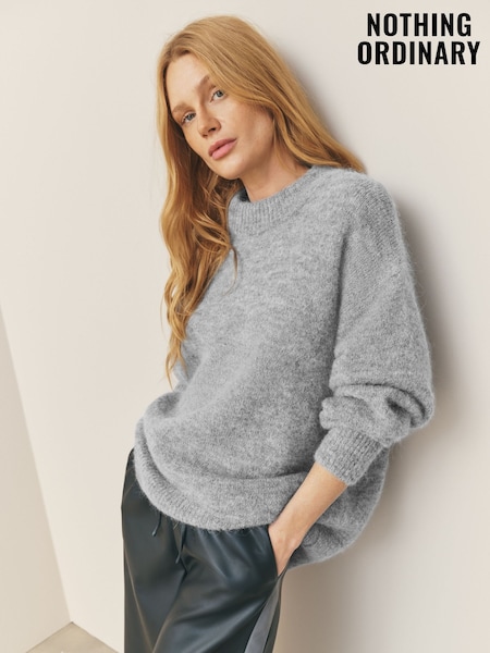 Nothing Ordinary Grey Oversized Alpaca Wool Blend Crew Neck Knitted Jumper (H54278) | £99