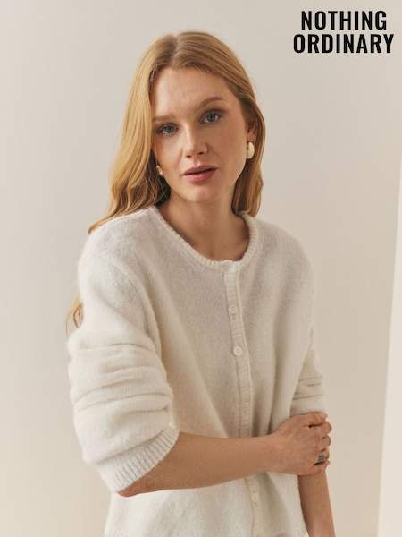 Nothing Ordinary Cream Alpaca Wool Blend Crew Neck Knitted Cardigan (H54306) | £95