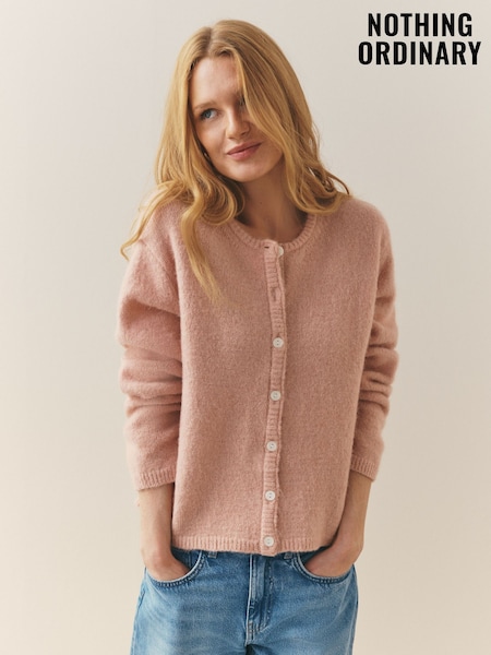 Nothing Ordinary Peach Pink Alpaca Wool Blend Crew Neck Knitted Cardigan (H54313) | £95