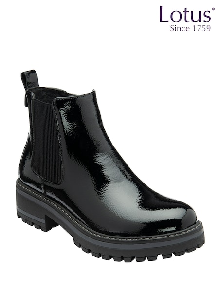 Lotus Black Chrome Zip-Up Chelsea Ankle Boots (H54329) | £65